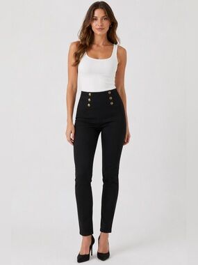 Zara Black Military Button High-Rise Pull On Pants XL